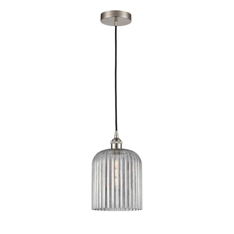 Innovations Bridal Veil 5in 1-Light Mini Pendant | Art Nouveau Brushed Satin Nickel and Light Smoke Ribbed Glass | Kitchen | Model 616-1P-SN-G559-8SM