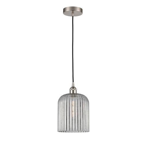 Innovations Bridal Veil 5in 1-Light Mini Pendant | Art Nouveau Brushed Satin Nickel and Light Smoke Ribbed Glass | Kitchen | Model 616-1P-SN-G559-8SM