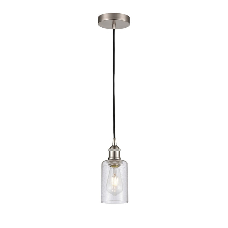 Innovations Clymer 1Lt 4" Cord Mini Pendant, Satin Nickel/Seedy