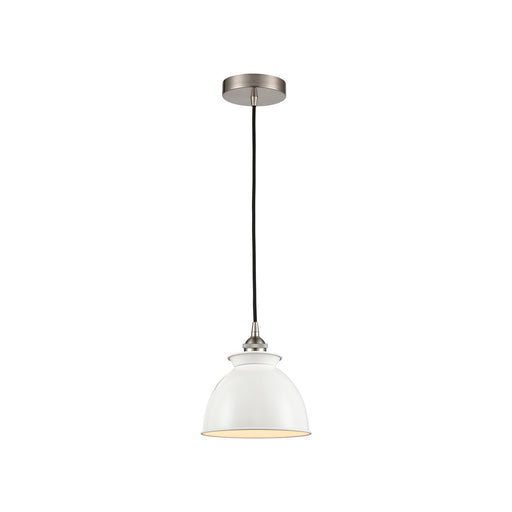 Innovations Adirondack 8.25in 1-Light Mini Pendant | Industrial Brushed Satin Nickel and Glossy White Metal Shade | Kitchen Island | Model 616-1P-SN-M14-W