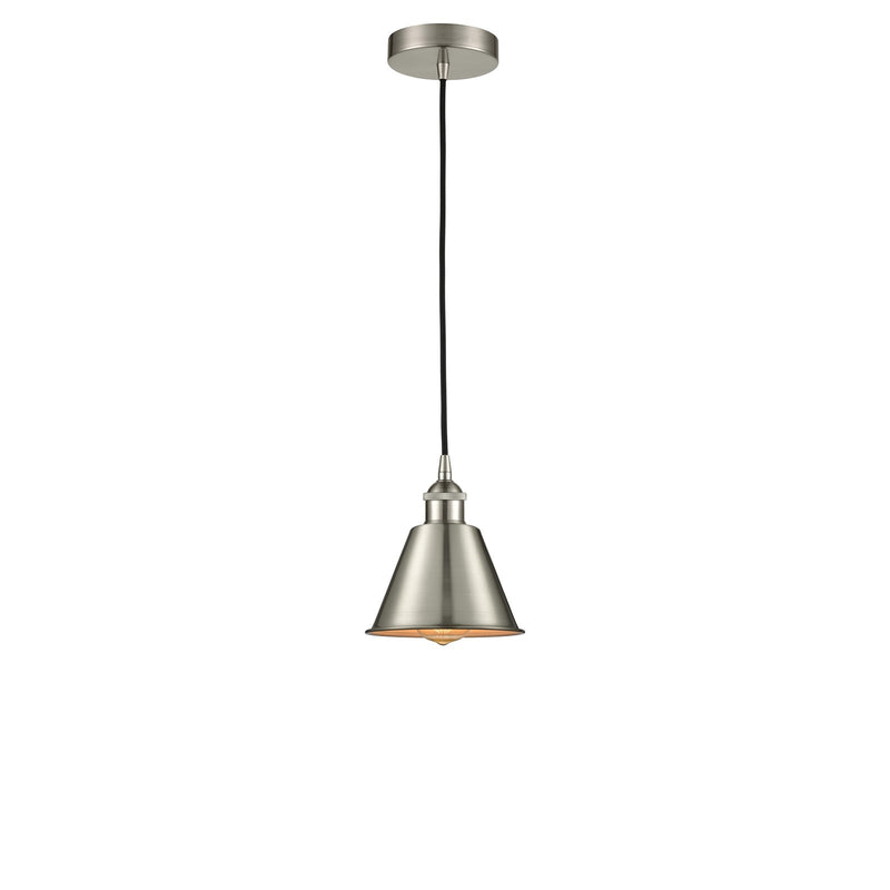 Innovations Lighting Smithfield 6.5in 1-Light Mini Pendant | Industrial Farmhouse Brushed Satin Nickel Metal Cone Shade | Kitchen | Model 616-1P-SN-M8-LED