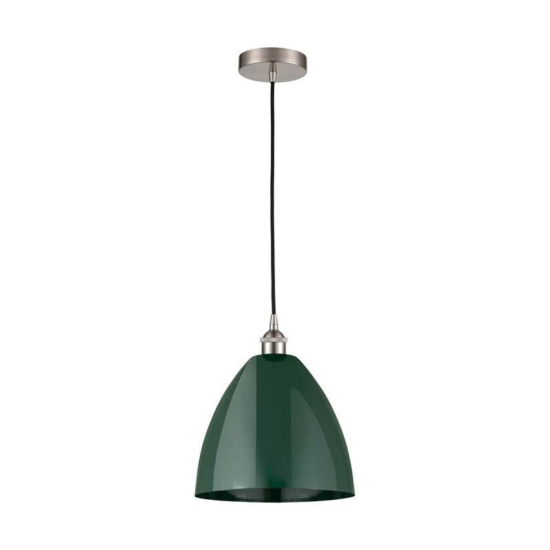 Innovations Plymouth 12in 1-Light Mini Pendant | Industrial Brushed Satin Nickel and Matte Green Metal | Kitchen Island & | Model 616-1P-SN-MBD-12-GR-LED