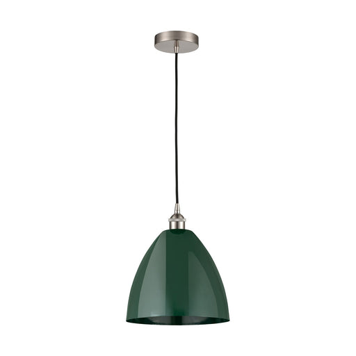 Innovations Plymouth 12in 1-Light Mini Pendant | Industrial Brushed Satin Nickel and Matte Green Metal | Kitchen Island & | Model 616-1P-SN-MBD-12-GR-LED