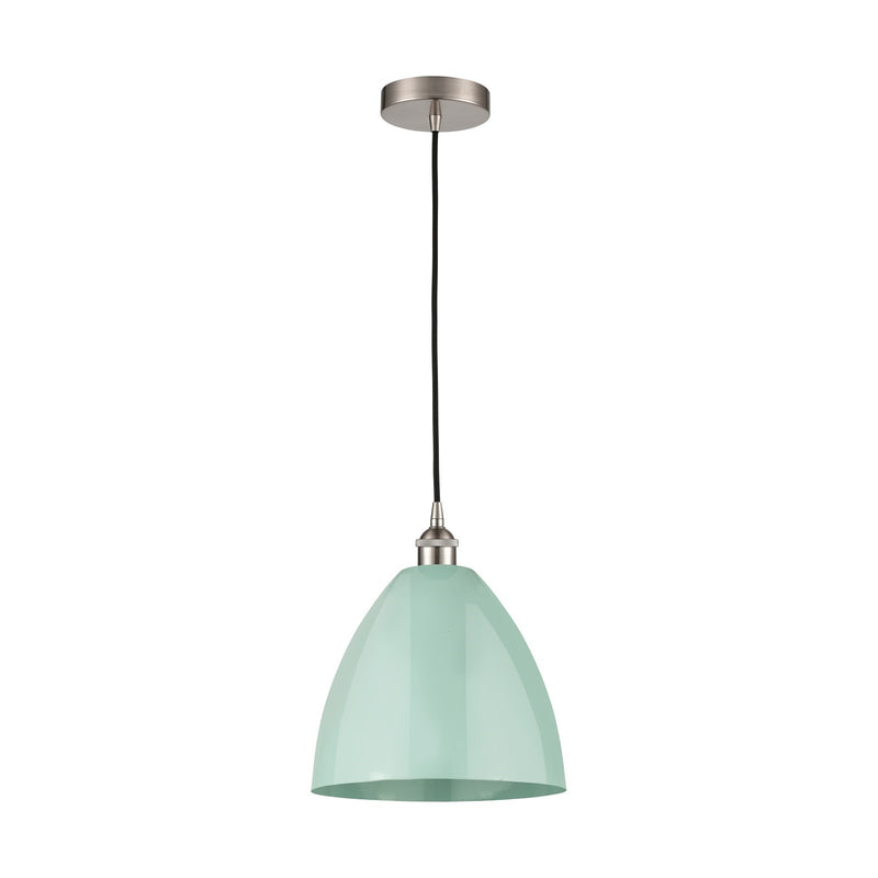 Innovations Plymouth 12in 1-Light Mini Pendant | Industrial Brushed Satin Nickel and Matte Seafoam Metal Shade | Kitchen | Model 616-1P-SN-MBD-12-SF-LED