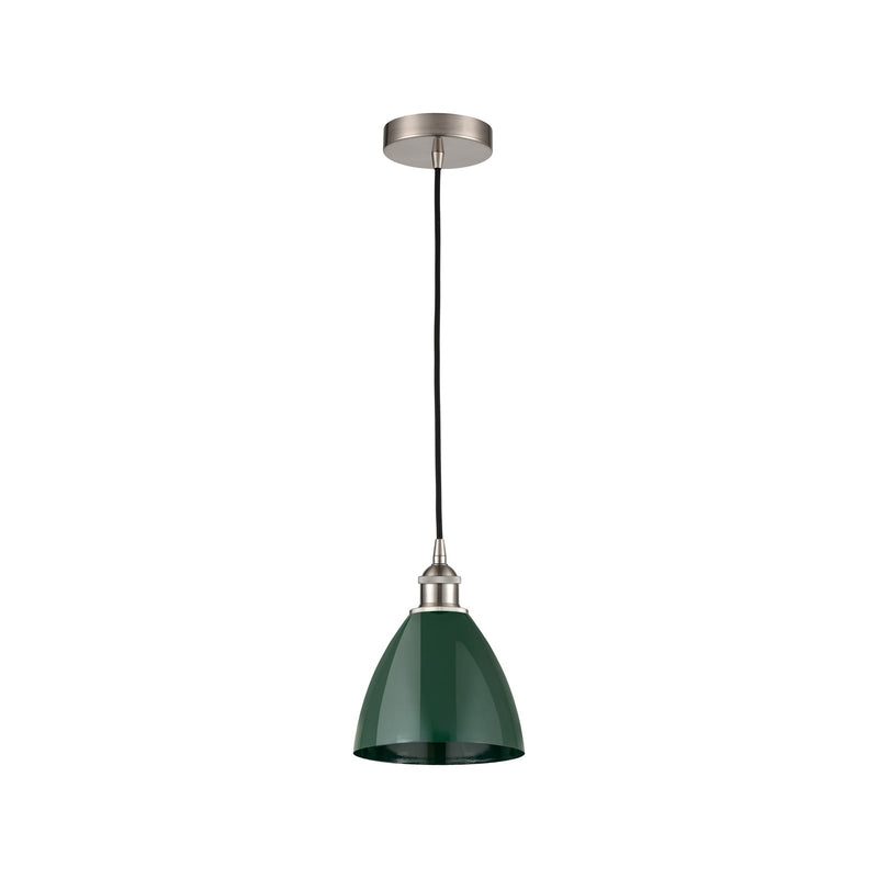 Innovations Plymouth 8in 1-Light Mini Pendant | Industrial Farmhouse Brushed Satin Nickel and Matte Green Metal | Kitchen | Model 616-1P-SN-MBD-75-GR-LED