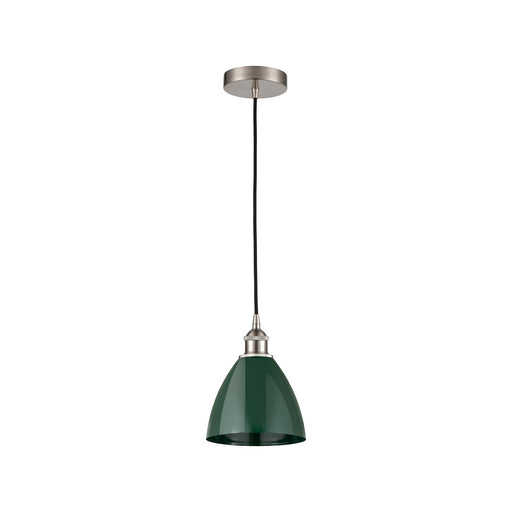 Innovations Plymouth 8in 1-Light Mini Pendant | Industrial Farmhouse Brushed Satin Nickel and Matte Green Metal | Kitchen | Model 616-1P-SN-MBD-75-GR-LED