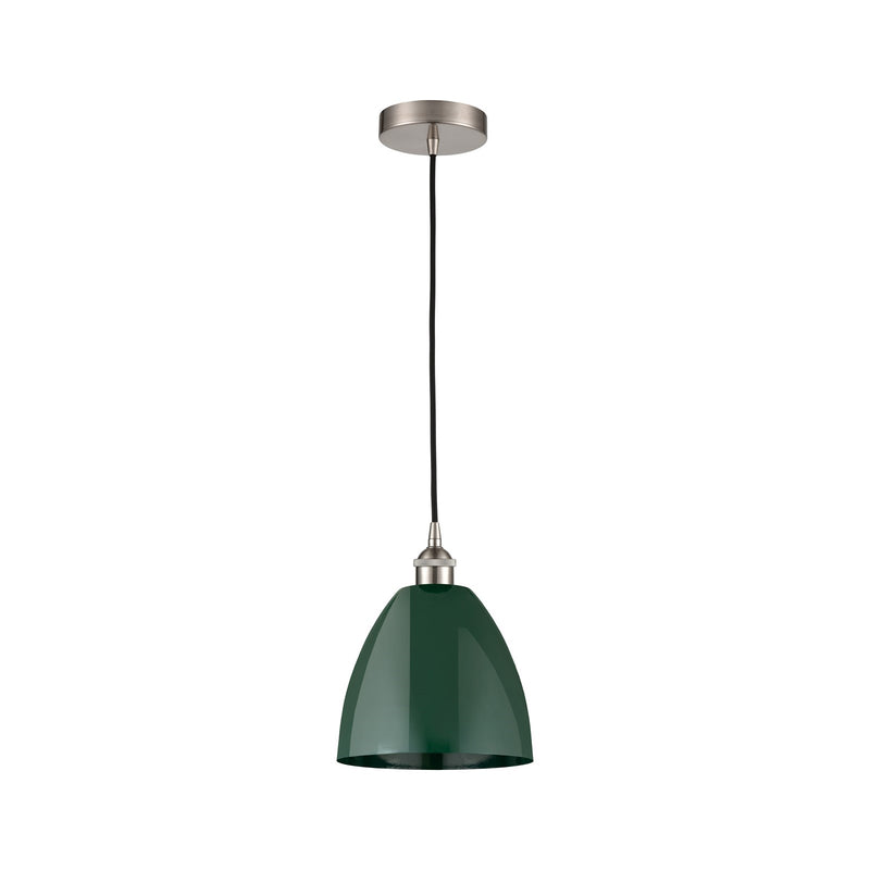 Innovations Plymouth 9in 1-Light Mini Pendant | Industrial Farmhouse Brushed Satin Nickel and Matte Green Metal | Kitchen | Model 616-1P-SN-MBD-9-GR-LED