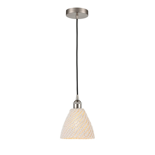 Innovations Bristol Natural 8in 1-Light Mini Pendant | Farmhouse Brushed Satin Nickel and Natural Fiber Dome Shade | Kitchen | Model 616-1P-SN-NBD-75-NAT
