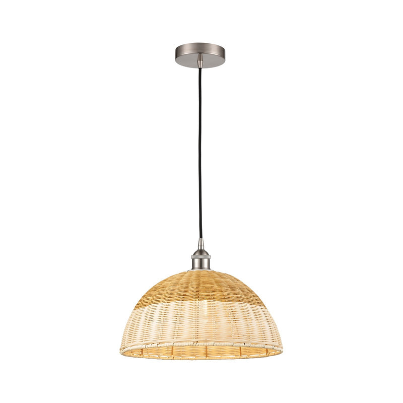 Innovations Natural Ballston Dome 16in 1-Light Mini Pendant | Farmhouse Brushed Satin Nickel and Natural Fiber Dome Shade | Model 616-1P-SN-NBD2-16-NAT