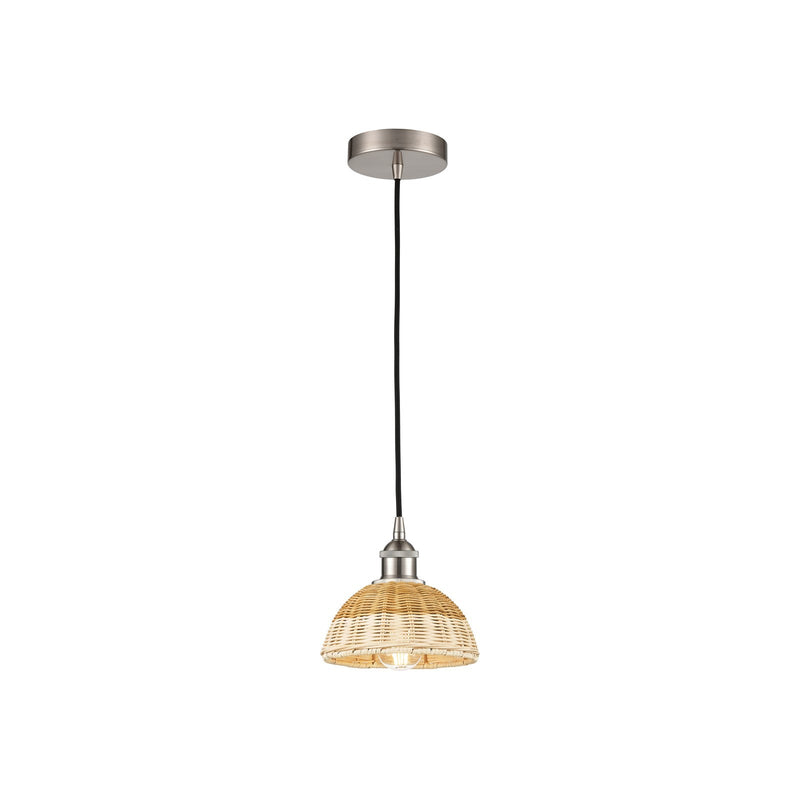 Innovations Natural Ballston Dome 7.5in 1-Light Mini Pendant | Farmhouse Brushed Satin Nickel and Natural Fiber Dome | Model 616-1P-SN-NBD2-75-NAT