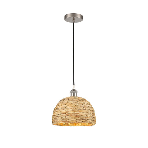 Innovations Woven Rattan 12in 1-Light Mini Pendant | Industrial Brushed Satin Nickel and Natural Fiber Dome Shade | Kitchen | Model 616-1P-SN-RBD-12-NAT