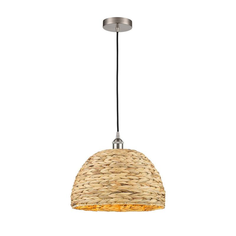 Innovations Woven Rattan 16in 1-Light Mini Pendant | Industrial Brushed Satin Nickel and Natural Fiber Dome Shade | Kitchen | Model 616-1P-SN-RBD-16-NAT