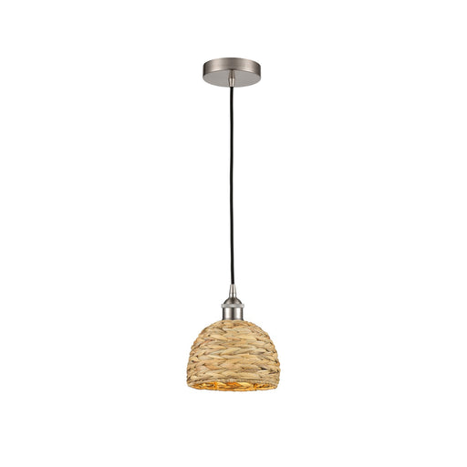 Innovations Woven Rattan 8in 1-Light Mini Pendant | Rustic Farmhouse Satin Nickel and Natural Woven Rattan | Kitchen Island & | Model 616-1P-SN-RBD-8-NAT
