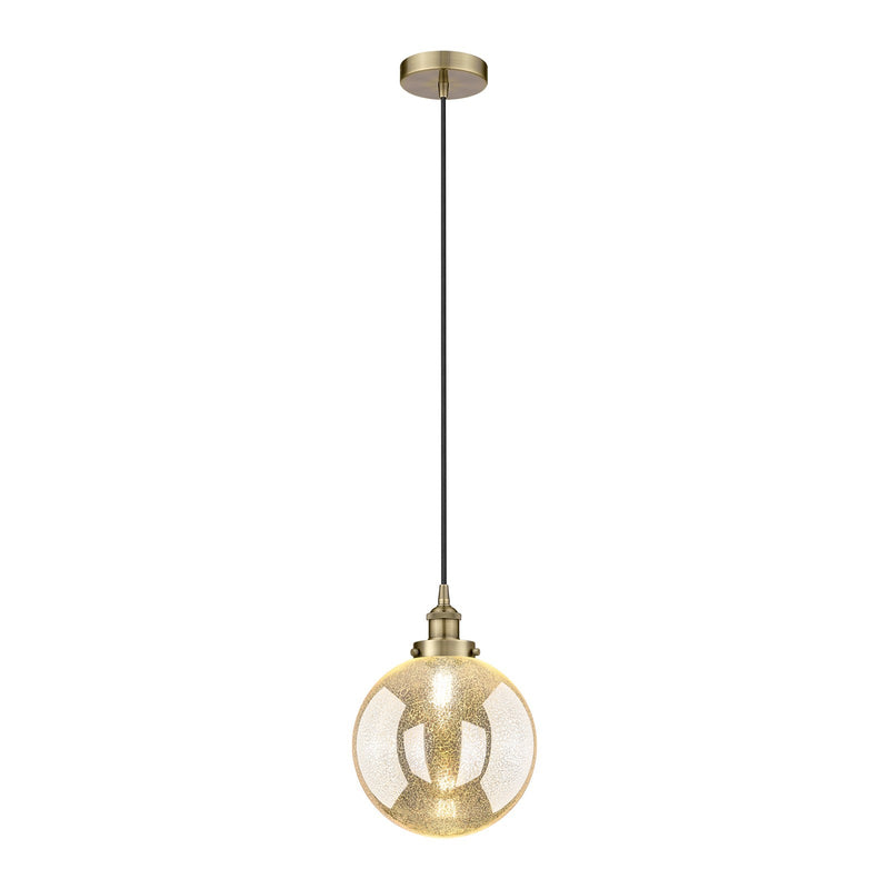 Innovations Beacon 10in 1-Light Mini Pendant | Industrial Antique Brass Steel and Mercury Seeded Glass | Kitchen Island & | Model 616-1PH-AB-G208-10