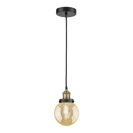 Innovations Beacon 6in 1-Light Mini Pendant | Industrial Black Antique Brass Steel and Mercury Glass | Kitchen Island & Dining | Model 616-1PH-BAB-G208-6