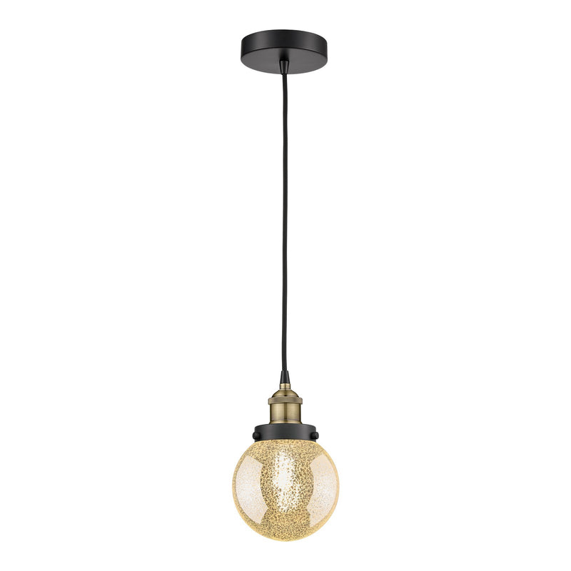 Innovations Beacon 6in 1-Light Mini Pendant | Industrial Black Antique Brass Steel and Mercury Glass | Kitchen Island & Dining | Model 616-1PH-BAB-G208-6