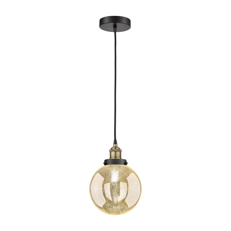 Innovations Beacon 8in 1-Light Mini Pendant | Industrial Black Antique Brass and Mercury Glass | Kitchen Island & Dining Room | Model 616-1PH-BAB-G208-8