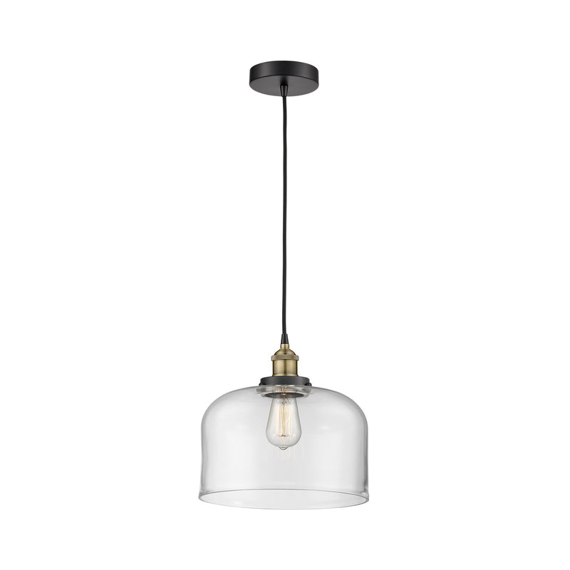 Innovations Bell 12in 1-Light Mini Pendant | Industrial Black Antique Brass Steel and Clear Glass | Kitchen Island & Dining Room | Model 616-1PH-BAB-G72-L