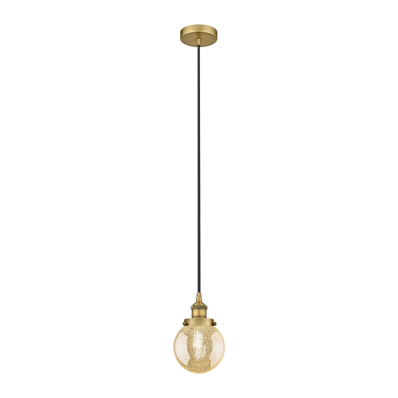 Innovations Beacon 6in 1-Light Mini Pendant | Industrial Brushed Brass and Mercury Seeded Glass | Kitchen Island & Dining Room | Model 616-1PH-BB-G208-6