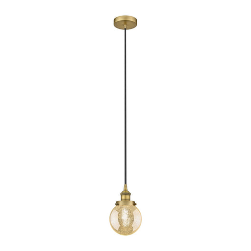 Innovations Beacon 6in 1-Light Mini Pendant | Industrial Brushed Brass and Mercury Seeded Glass | Kitchen Island & Dining Room | Model 616-1PH-BB-G208-6