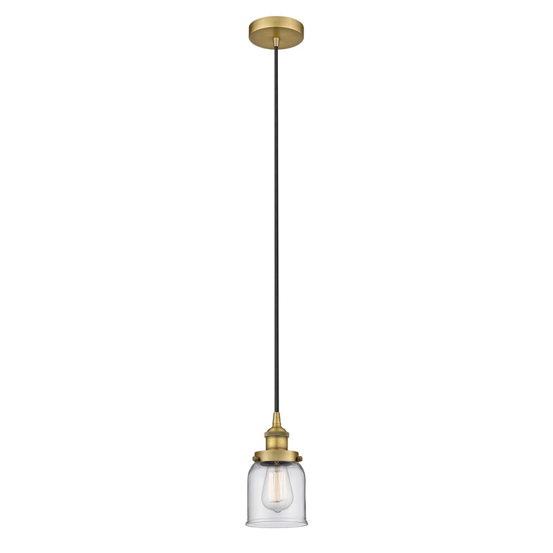 Innovations Bell 5in 1-Light Mini Pendant | Industrial Brushed Brass Steel and Clear Glass | Kitchen Island & Dining Room | Model 616-1PH-BB-G52-LED