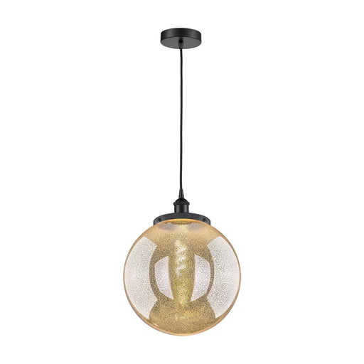 Innovations Beacon 14in 1-Light Mini Pendant | Industrial Matte Black Steel and Mercury Glass | Kitchen Island & Dining Room | Model 616-1PH-BK-G208-14