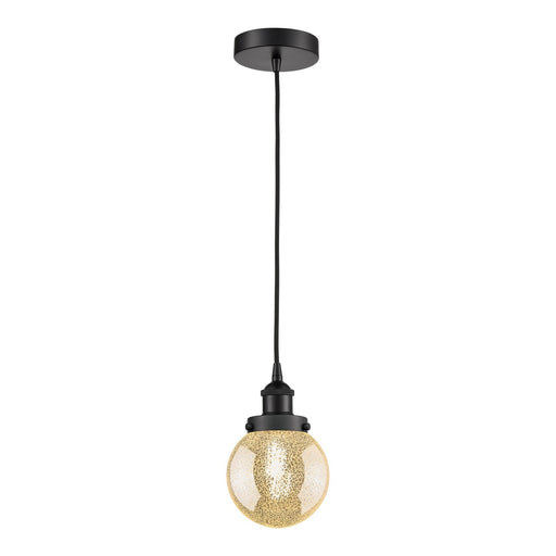 Innovations Beacon 6in 1-Light Mini Pendant | Industrial Matte Black Steel and Mercury Seeded Glass | Kitchen Island & Dining | Model 616-1PH-BK-G208-6