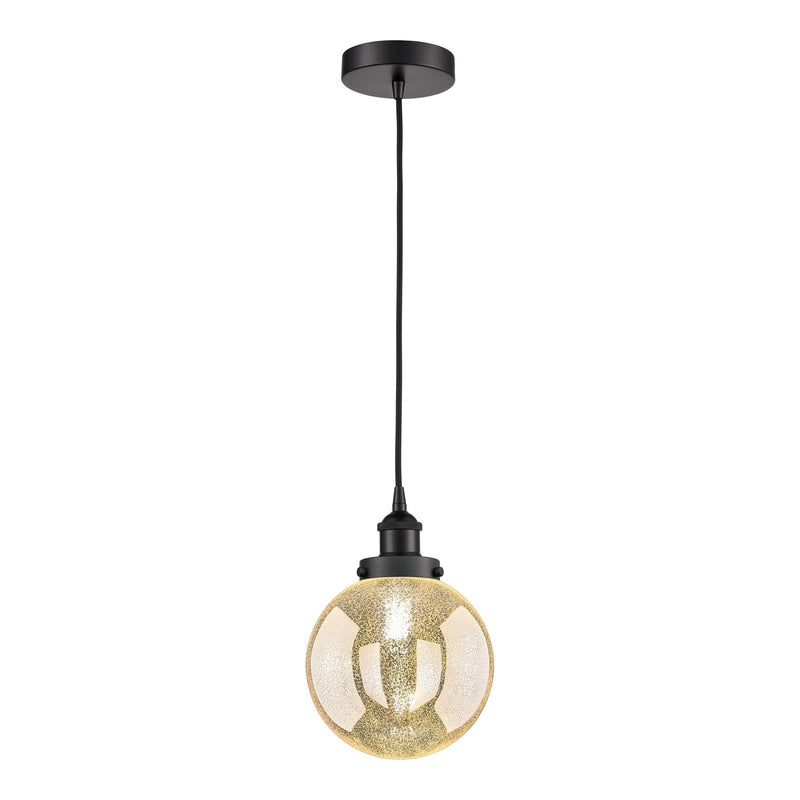 Innovations Beacon 8in 1-Light Mini Pendant | Industrial Matte Black Steel and Mercury Seeded Glass | Kitchen Island & Dining | Model 616-1PH-BK-G208-8