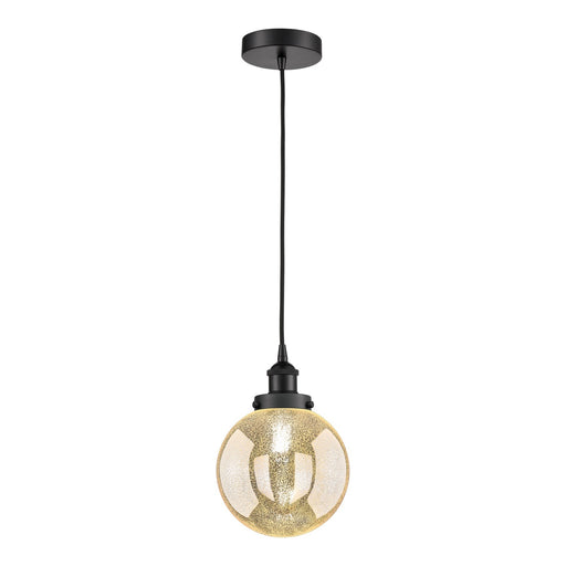 Innovations Beacon 8in 1-Light Mini Pendant | Industrial Matte Black Steel and Mercury Seeded Glass | Kitchen Island & Dining | Model 616-1PH-BK-G208-8