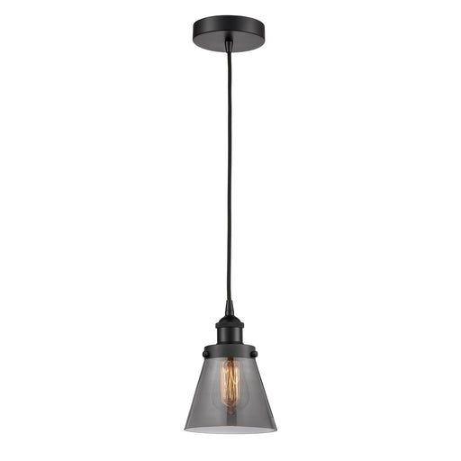 Innovations Cone 6.25in 1-Light Mini Pendant | Industrial Matte Black Steel and Light Smoke Glass | Kitchen Island & Dining | Model 616-1PH-BK-G63-LED