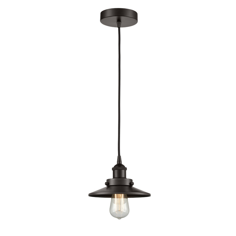Innovations Edison 8in 1-Light Mini Pendant | Industrial Oil Rubbed Bronze Steel and Oil Rubbed Bronze Metal Shade | Kitchen Island | Model 616-1PH-OB-M5