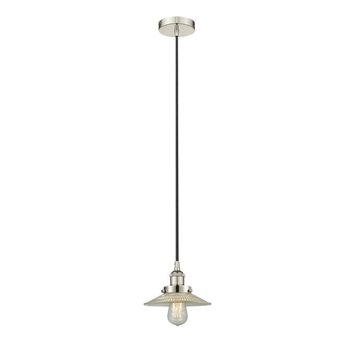 Innovations Halophane 9in 1-Light Mini Pendant | Industrial Polished Nickel and Clear Halophane Glass | Kitchen Island & Dining | Model 616-1PH-PN-G2-LED