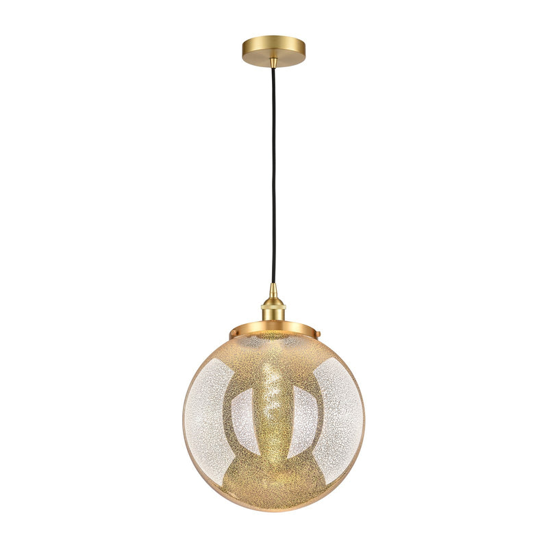 Innovations Beacon 14in 1-Light Mini Pendant | Traditional Satin Gold Steel and Mercury Glass | Kitchen Island & Dining Room | Model 616-1PH-SG-G208-14