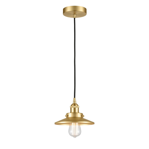 Innovations Edison 8in 1-Light Mini Pendant | Industrial Satin Gold Steel and Cast Brass with Satin Gold Metal Shade | Kitchen | Model 616-1PH-SG-M4-LED