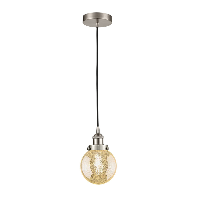 Innovations Beacon 6in 1-Light Mini Pendant | Industrial Brushed Satin Nickel Steel and Mercury Seeded Glass | Kitchen Island & | Model 616-1PH-SN-G208-6