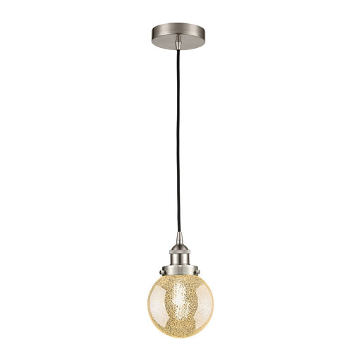 Innovations Beacon 6in 1-Light Mini Pendant | Industrial Brushed Satin Nickel Steel and Mercury Seeded Glass | Kitchen Island & | Model 616-1PH-SN-G208-6