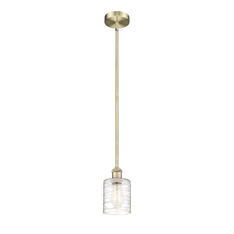 Innovations Cobbleskill 5in 1-Light Mini Pendant | Art Nouveau Antique Brass Steel and Deco Swirl Clear Glass | Kitchen Island & | Model 616-1S-AB-G1113