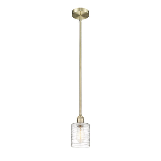 Innovations Cobbleskill 5in 1-Light Mini Pendant | Art Nouveau Antique Brass Steel and Deco Swirl Clear Glass | Kitchen Island & | Model 616-1S-AB-G1113
