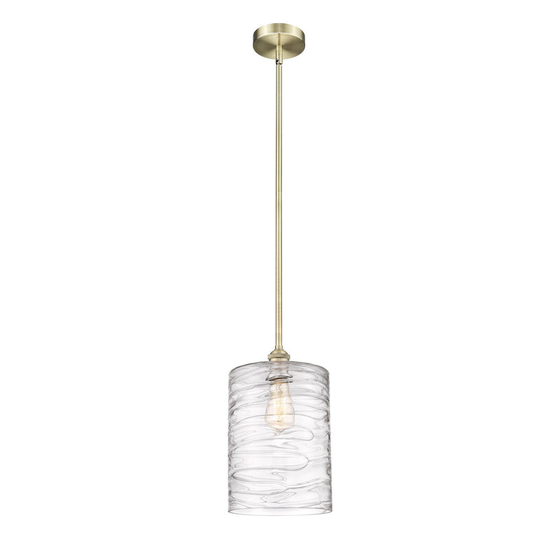 Innovations Cobbleskill 9in 1-Light Mini Pendant | Art Nouveau Industrial Antique Brass Steel and Deco Swirl Clear Glass | Model 616-1S-AB-G1113-L