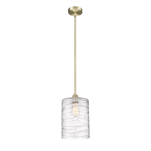 Innovations Cobbleskill 9in 1-Light Mini Pendant | Art Nouveau Industrial Antique Brass Steel and Deco Swirl Clear Glass | Model 616-1S-AB-G1113-L