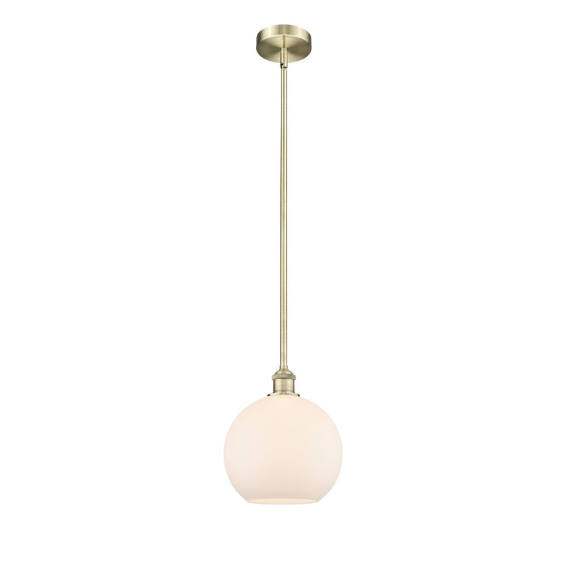Innovations Athens 10in 1-Light Mini Pendant | Industrial Antique Brass Steel and Matte White Glass | Kitchen Island & | Model 616-1S-AB-G121-10-LED