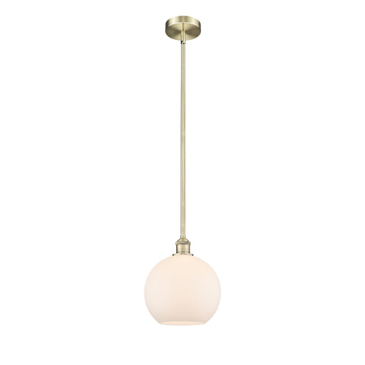 Innovations Athens 10in 1-Light Mini Pendant | Industrial Antique Brass Steel and Matte White Glass | Kitchen Island & | Model 616-1S-AB-G121-10-LED