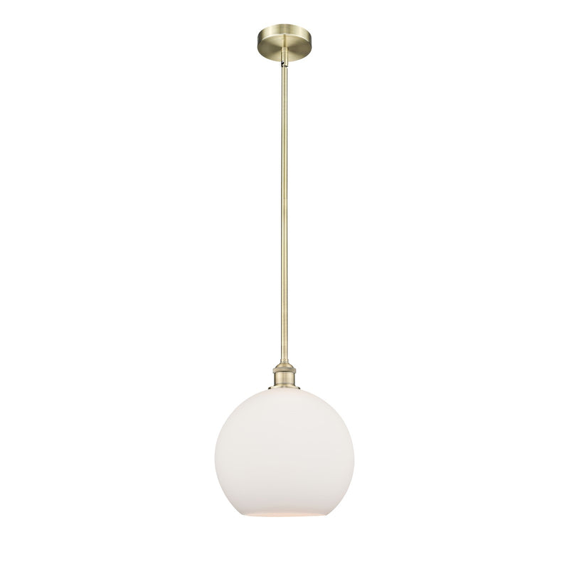 Innovations Athens 12in 1-Light Mini Pendant | Industrial Antique Brass and Matte White Glass | Kitchen Island & Dining Room | Model 616-1S-AB-G121-12-LED