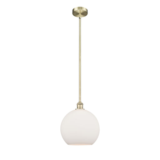 Innovations Athens 12in 1-Light Mini Pendant | Industrial Antique Brass and Matte White Glass | Kitchen Island & Dining Room | Model 616-1S-AB-G121-12-LED