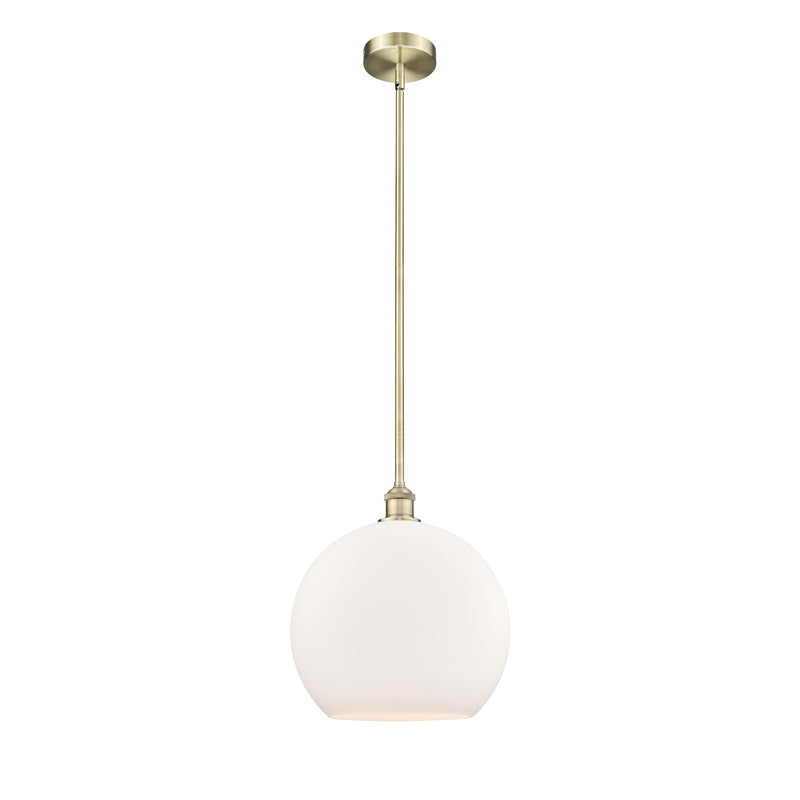 Innovations Athens 14in 1-Light Pendant | Industrial Antique Brass Steel and Matte White Glass | Kitchen Island & Dining Room | Model 616-1S-AB-G121-14