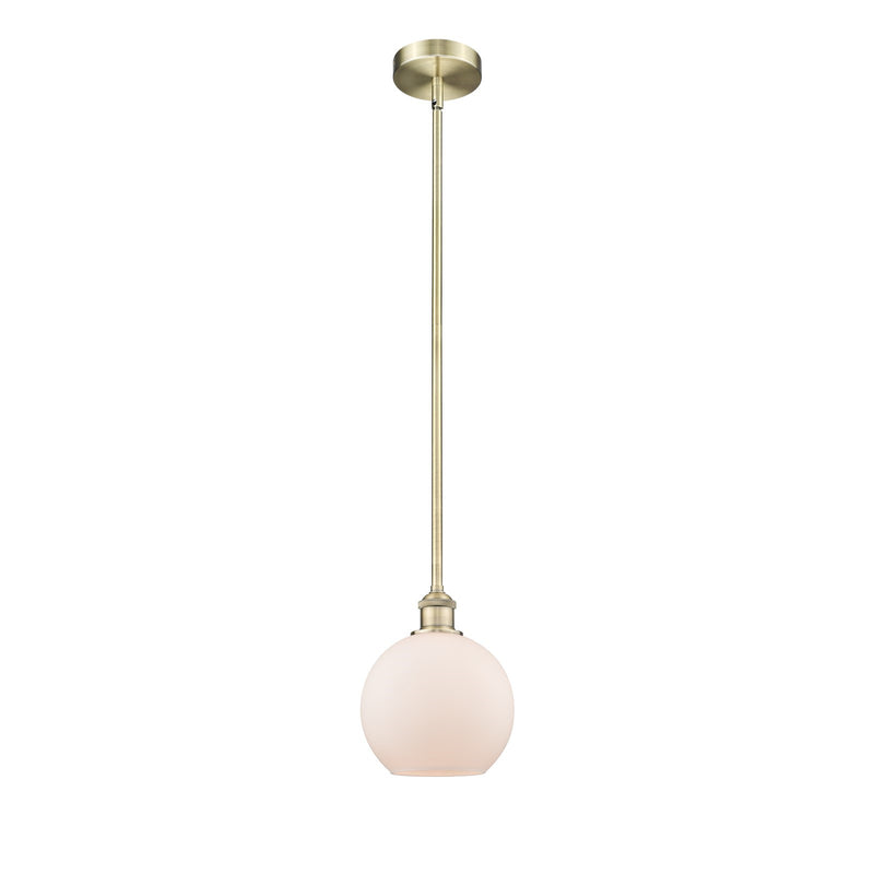 Innovations Athens 8in 1-Light Mini Pendant | Industrial Antique Brass and Matte White Frosted Glass | Kitchen Island & Dining | Model 616-1S-AB-G121-8