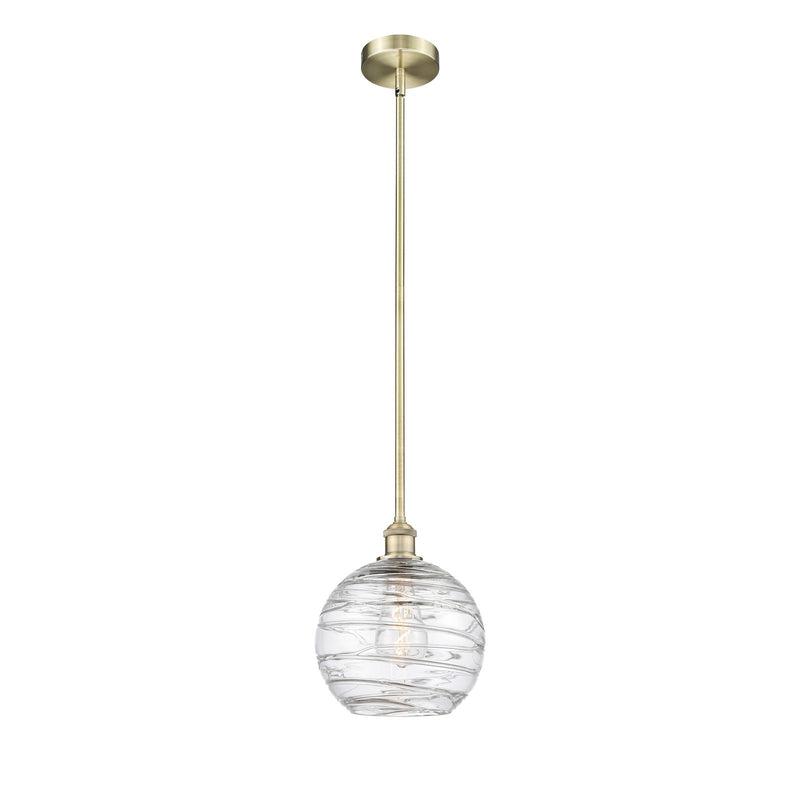 Innovations Athens Deco Swirl 10in 1-Light Mini Pendant | Industrial Antique Brass Steel and Clear Deco Swirl Glass | Kitchen | Model 616-1S-AB-G1213-10CL