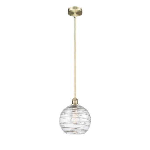 Innovations Athens Deco Swirl 10in 1-Light Mini Pendant | Industrial Antique Brass Steel and Clear Deco Swirl Glass | Kitchen | Model 616-1S-AB-G1213-10CL