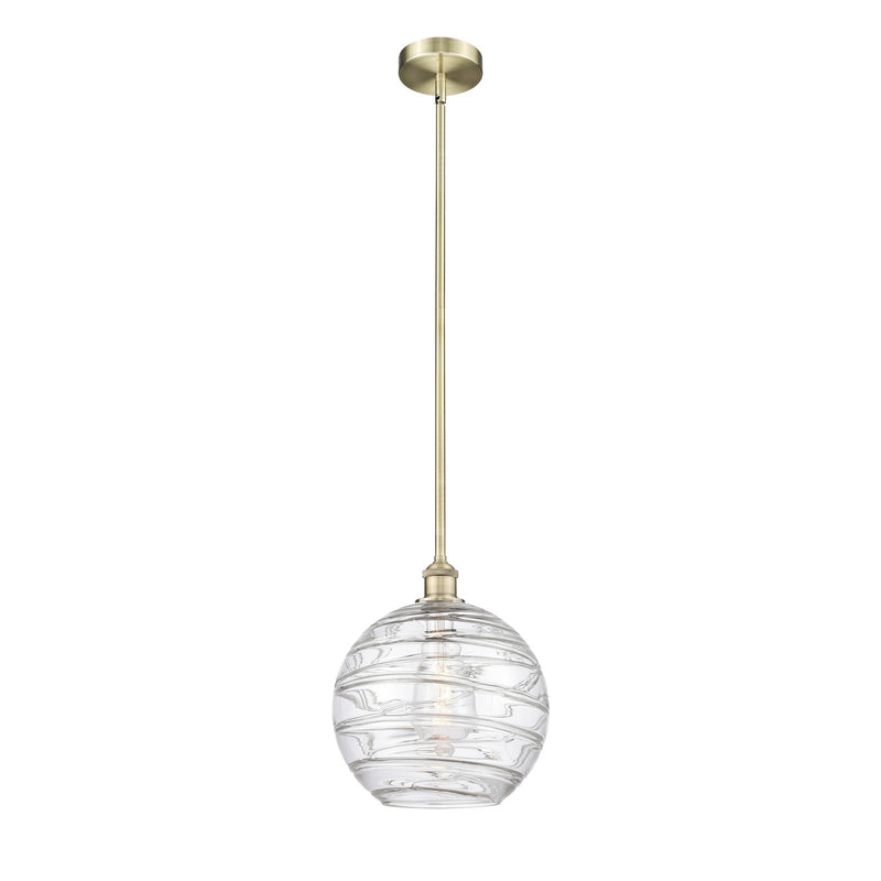 Innovations Athens Deco Swirl 12in 1-Light Mini Pendant | Industrial Antique Brass Steel and Clear Deco Swirl Glass | Kitchen | Model 616-1S-AB-G1213-12CL