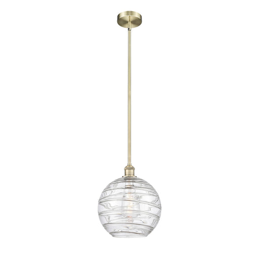 Innovations Athens Deco Swirl 12in 1-Light Mini Pendant | Industrial Antique Brass Steel and Clear Deco Swirl Glass | Kitchen | Model 616-1S-AB-G1213-12CL